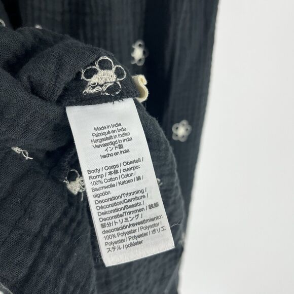 Madewell Dress Size XS Black Daisy Embroidered Lightspun Gauze Midi Square Neck - Picture 7 of 9